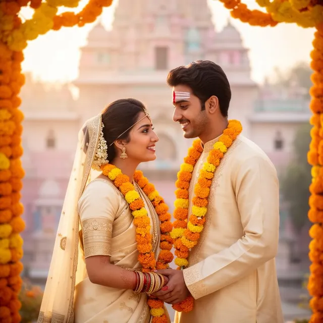Krishna devotee couple after their temple wedding